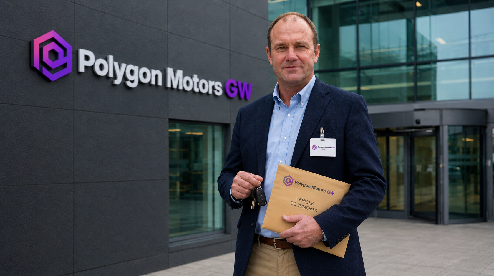 Polygon Motors GW representative holding keys and documents